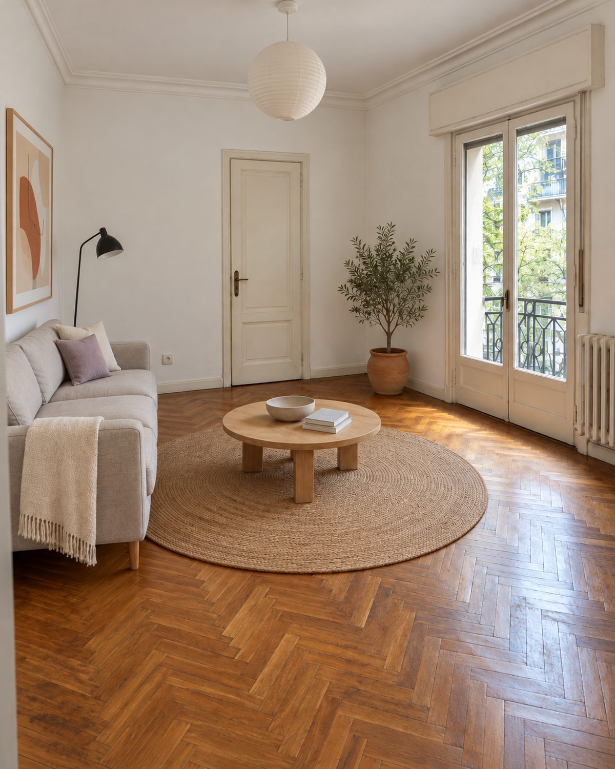 El mismo living con fotos tratadas y amoblamiento virtual